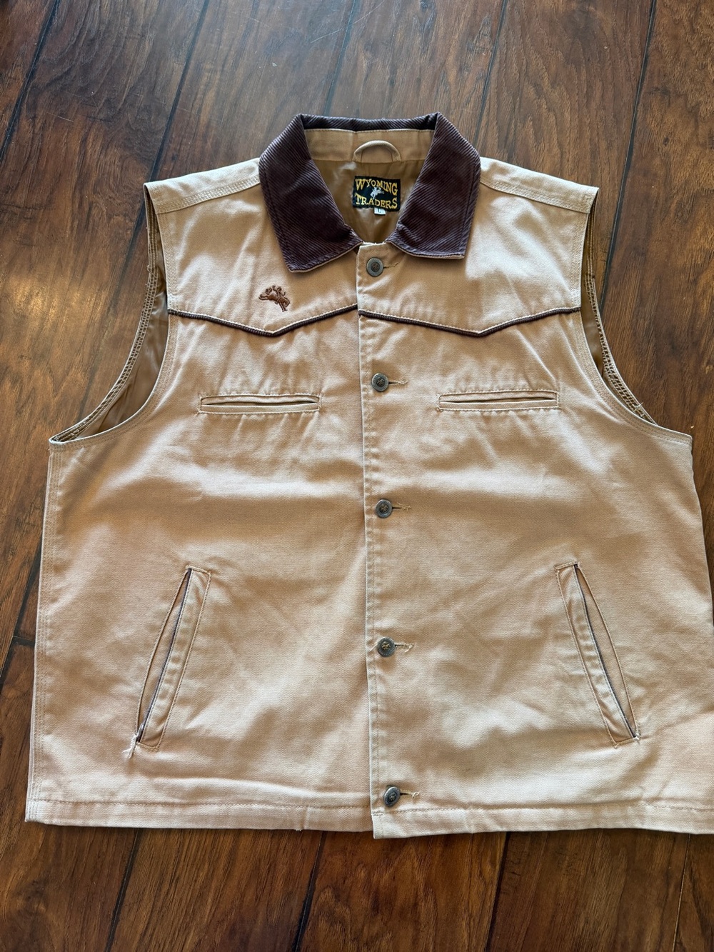 Khaki Work Vest with Brown Corduroy Collar
